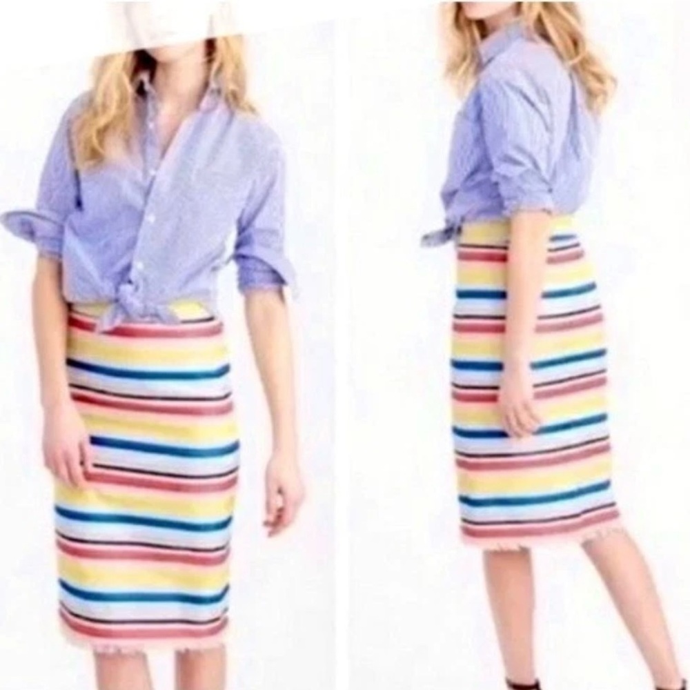 J.Crew Size 8 Rainbow Colorful Jacquard Striped Pencil Skirt Style E7407